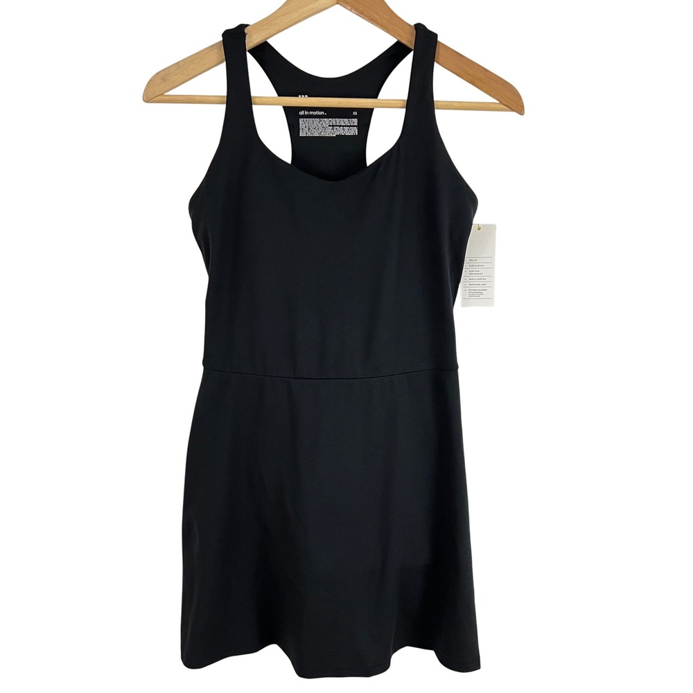 All in Motion Knit Halter Dress Women XS Black Built-in Shorts Shelf Bra‎